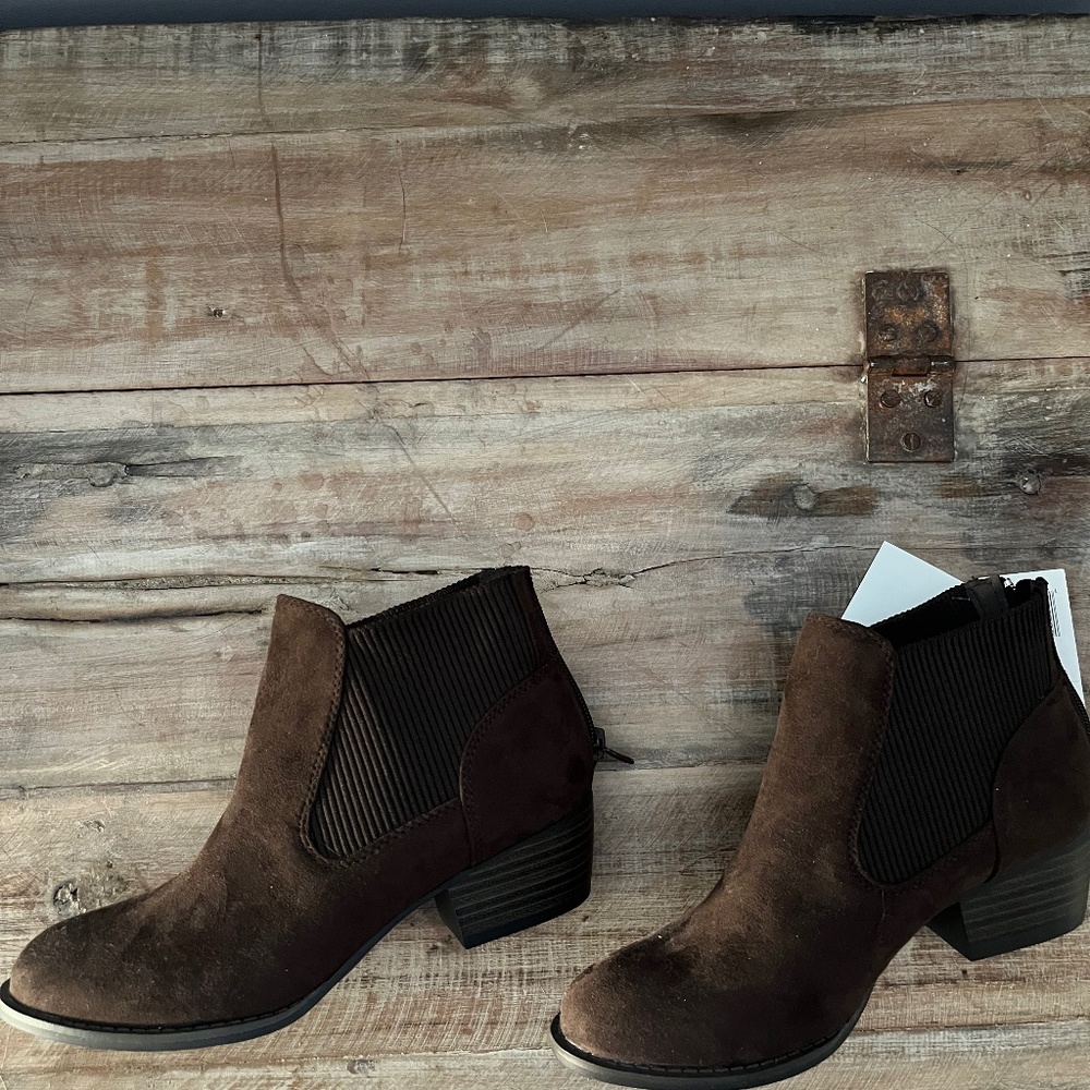 Brown faux suede booties